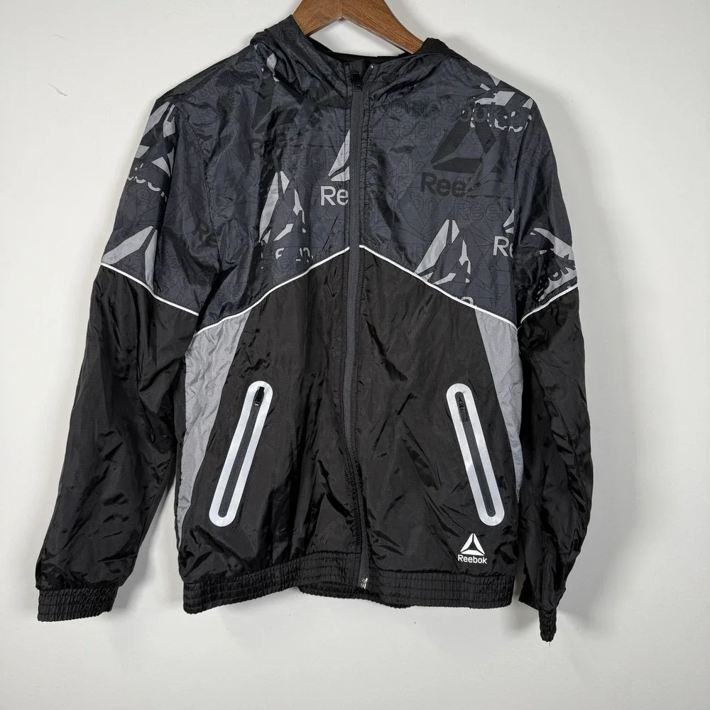Youth Reebok Guard Windbreaker Jacket Black Gray Size XL 14/16‎